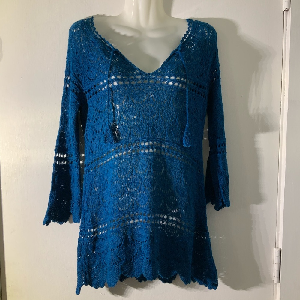 LUCKY BRAND Blue Crochet Boho top sz S